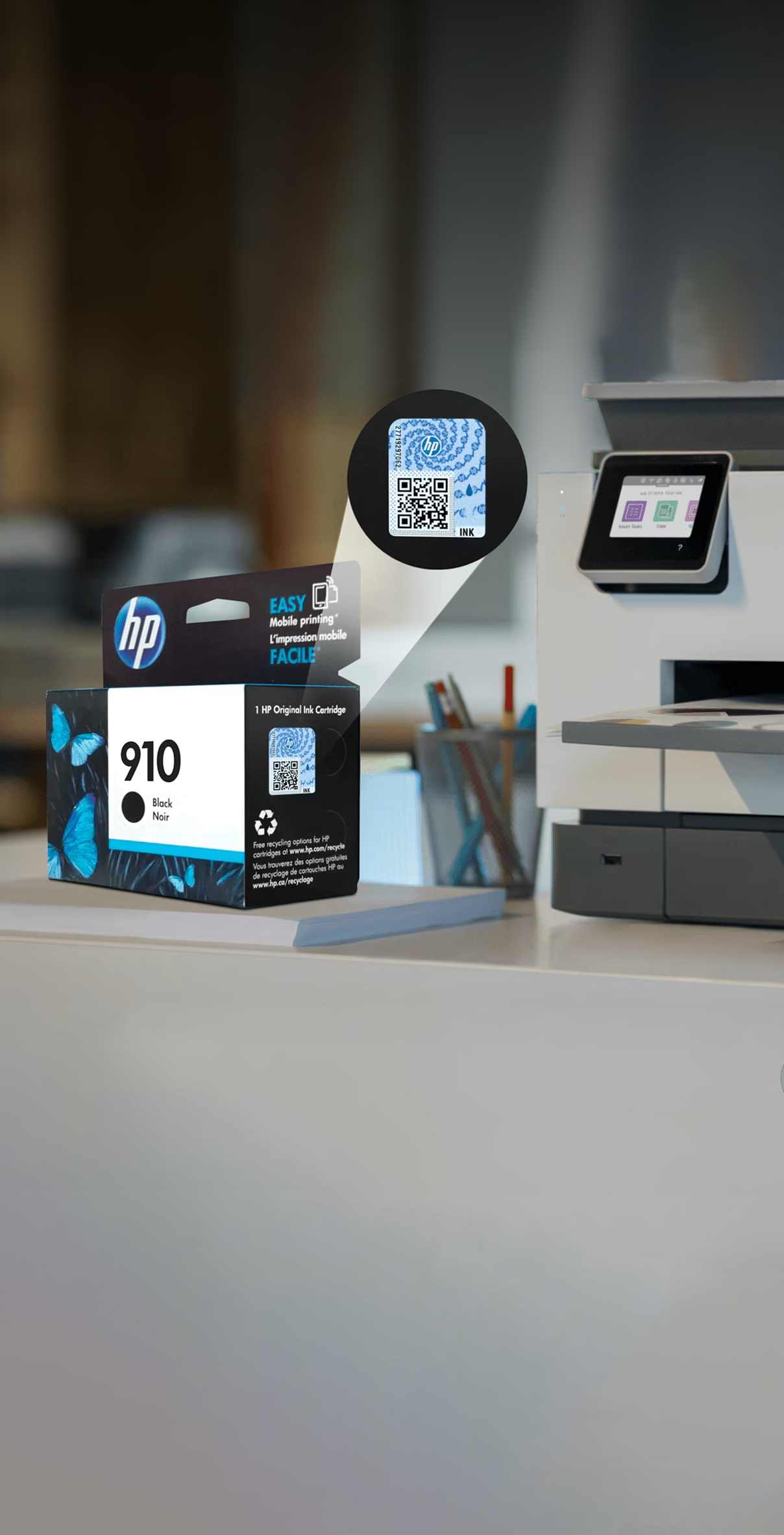HP 910 ink cartridge packaging for a collection promotion in Dubai UAE