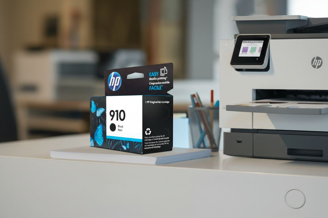 HP 910 ink cartridge packaging for a collection promotion in Dubai UAE